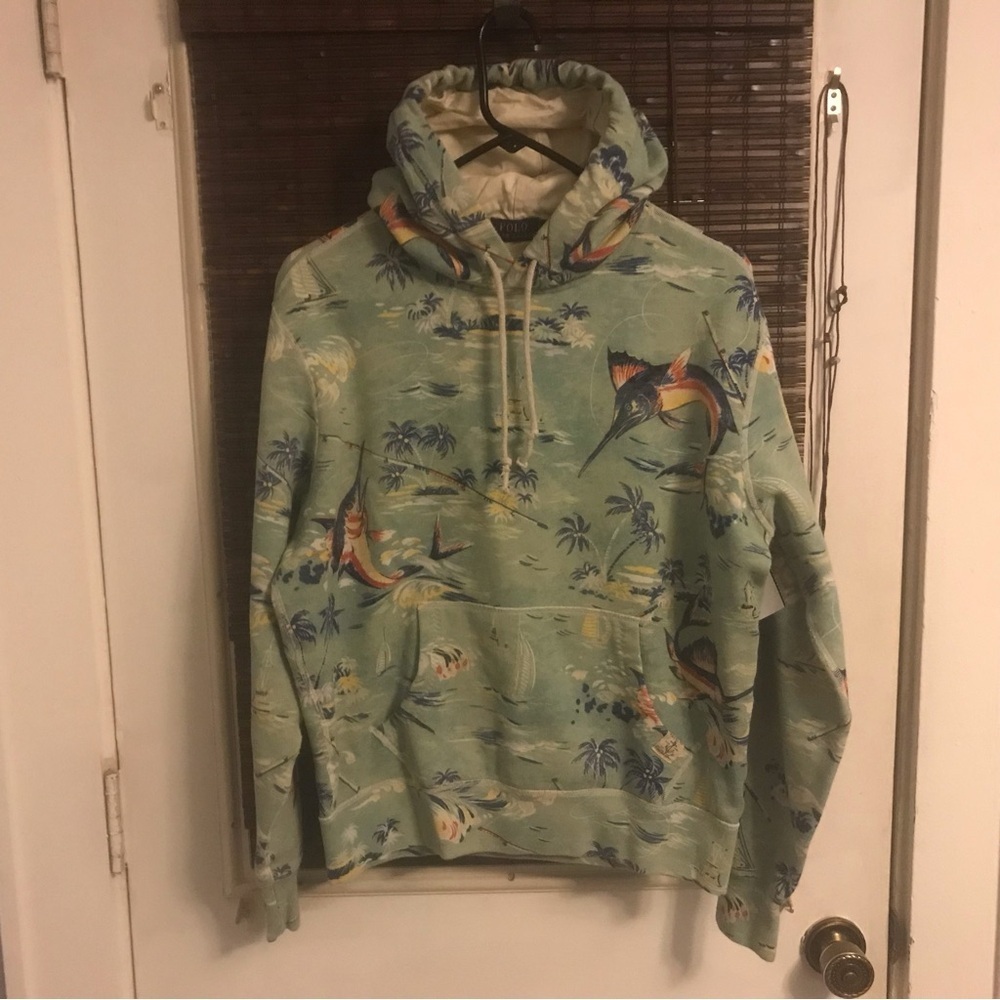 Polo Ralph Lauren Hoodie Saltwater Swordfish Sailboat Medium aop Marlin Fishing